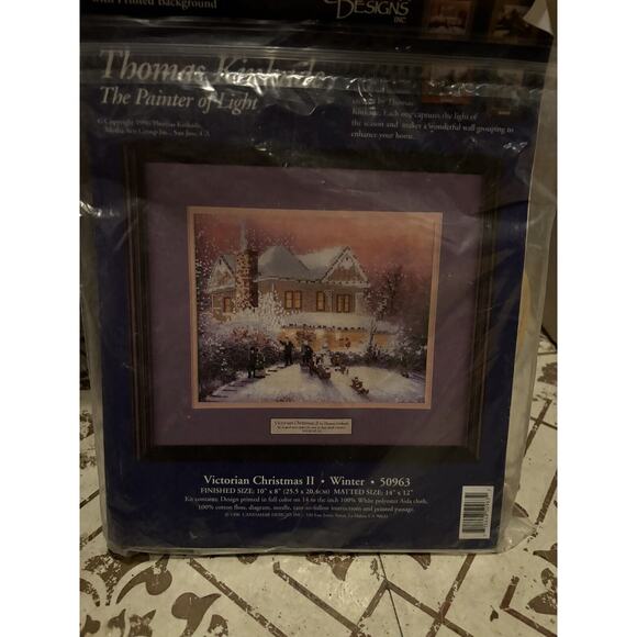 Opened Victorian Christmas II By Thomas Kinhade Crosssitch 10”x8” Snowy House - Picture 1 of 3